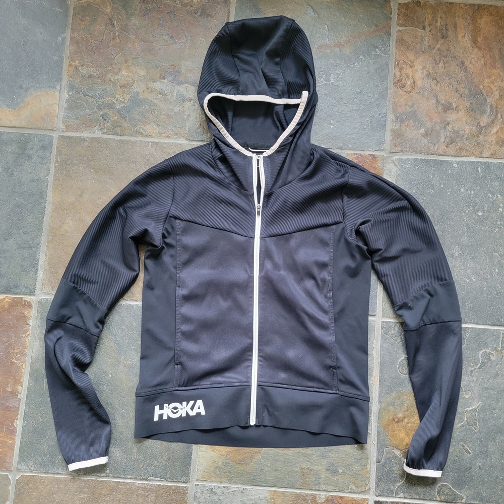 Hoka Black Zip-Up Hoodie with White Trim Women's Small